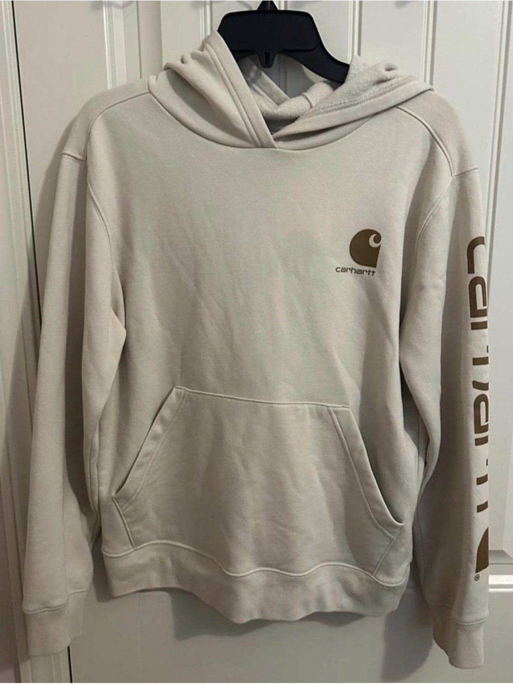 Carhartt Cream Pullover Hoodie with Brown Logo